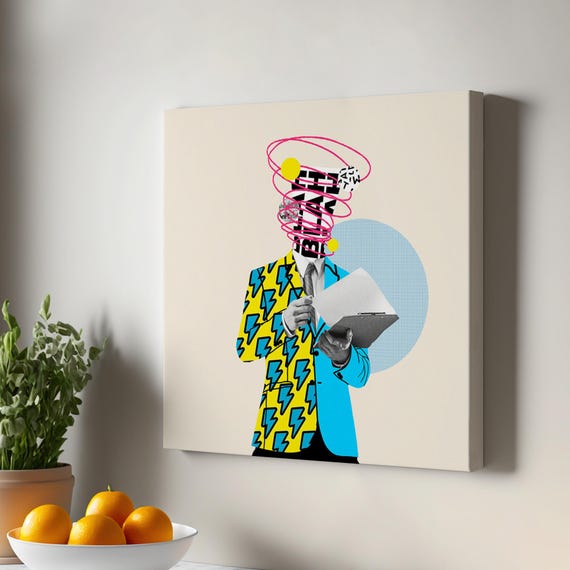 Comic Book Hero Sipping Coffee Pop Art Canvas Print Surreal Wall Modern Decor