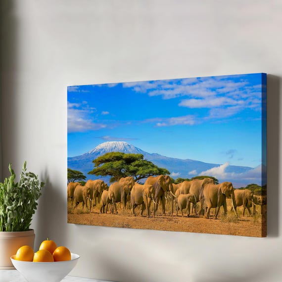 Herd Of Elephants Decorative Canvas Painting Housewarming Gifts Animal Wall Art Decor Large