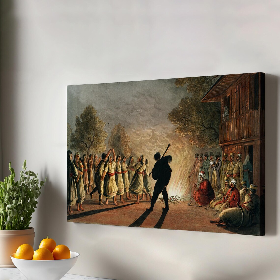 Bulgarian Peasants Night Dance Bonfire Antique Painting Poster
