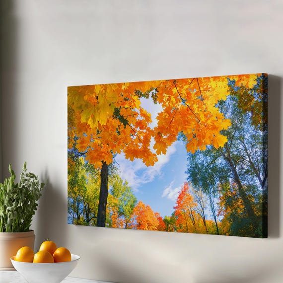 Yellow Leafed Autumn Landscape Wall Painting Nature Canvas Art Print Decor