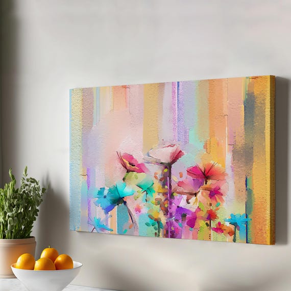 Brush Stroke Abstract Flowers Oil Painting Style Canvas Art Modern Wall Decor Large Print