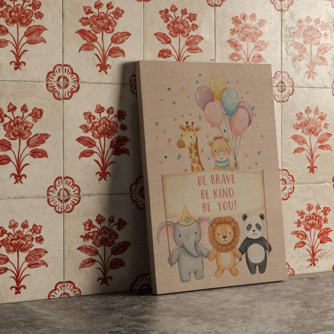 Be Brave Be Kind Be You Nursery Canvas Baby Animals Quote Kids Room Poster