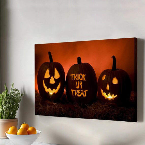 Halloween Scary Pumpkin Canvas Decorative Wall Painting Modern Decor Framed Art Housewarming Gifts