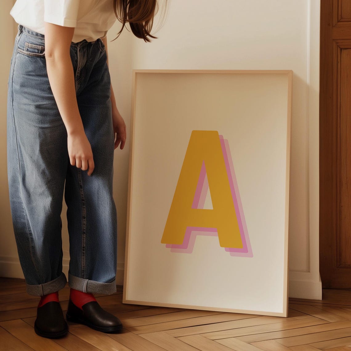 Retro 3d A Alphabet Art Letter A Print Bold Typography In Yellow And Pink Initial Wall Art Initial A Retro Wall Decor - Image 3