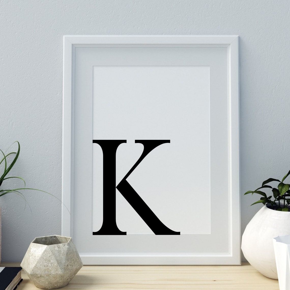 Letter K Print, Minimalist Monogram Art