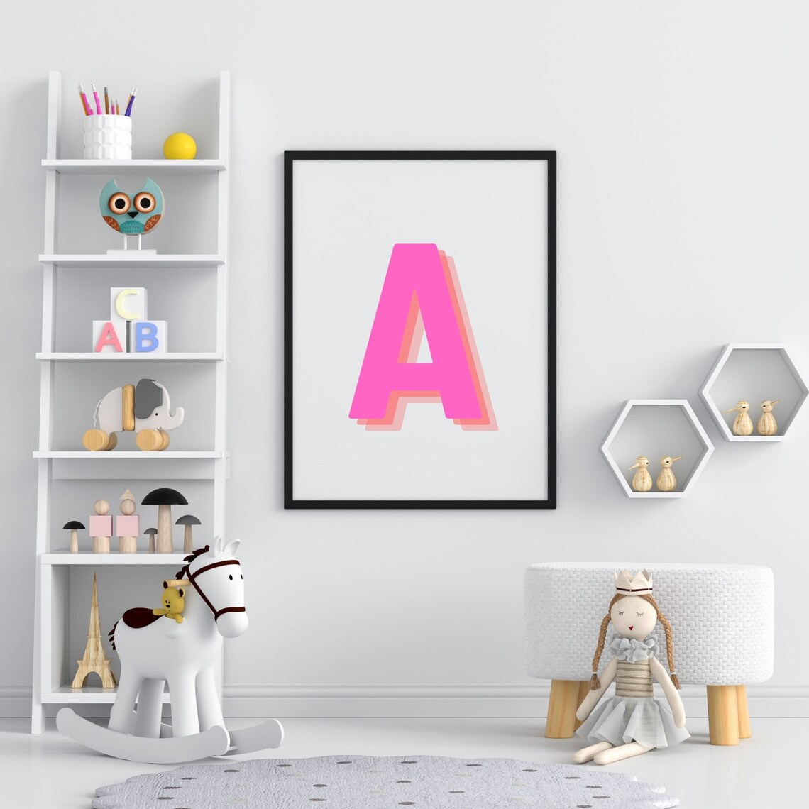 Retro 3D Letter A Monogram Alphabet Art Print - Image 4