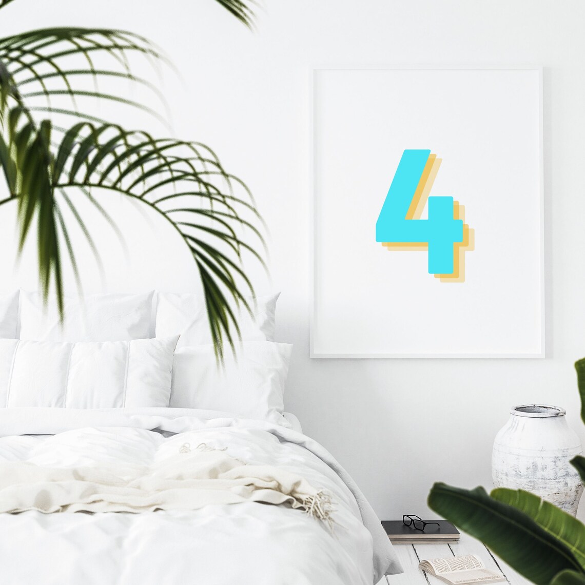 Number 4 Retro 3D Neon Blue Birthday Age Art Print - Image 3