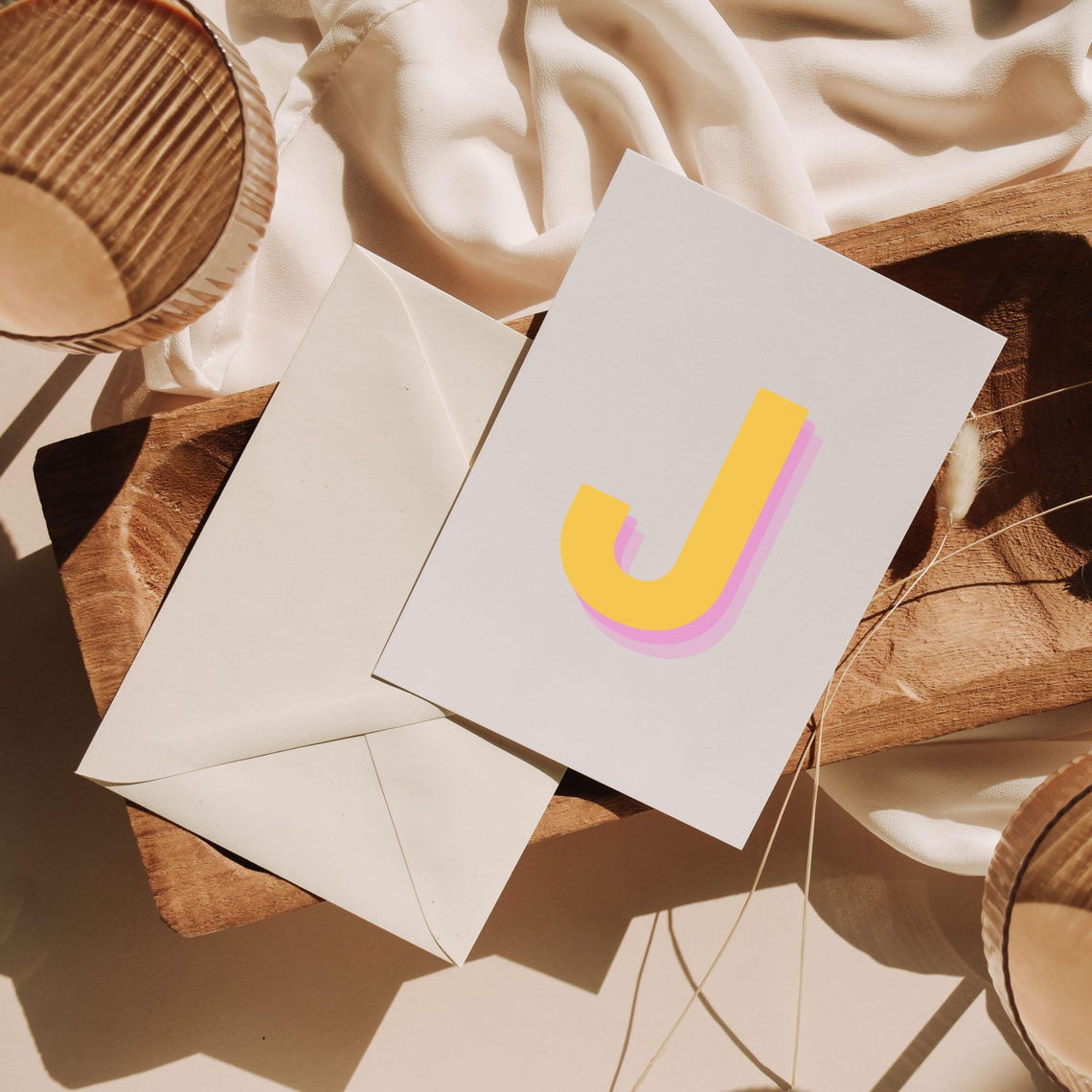 Retro 3d J Alphabet Art Letter J Print Bold Typography In Yellow And Pink Initial Wall Art Initial J Retro Wall Decor - Image 2