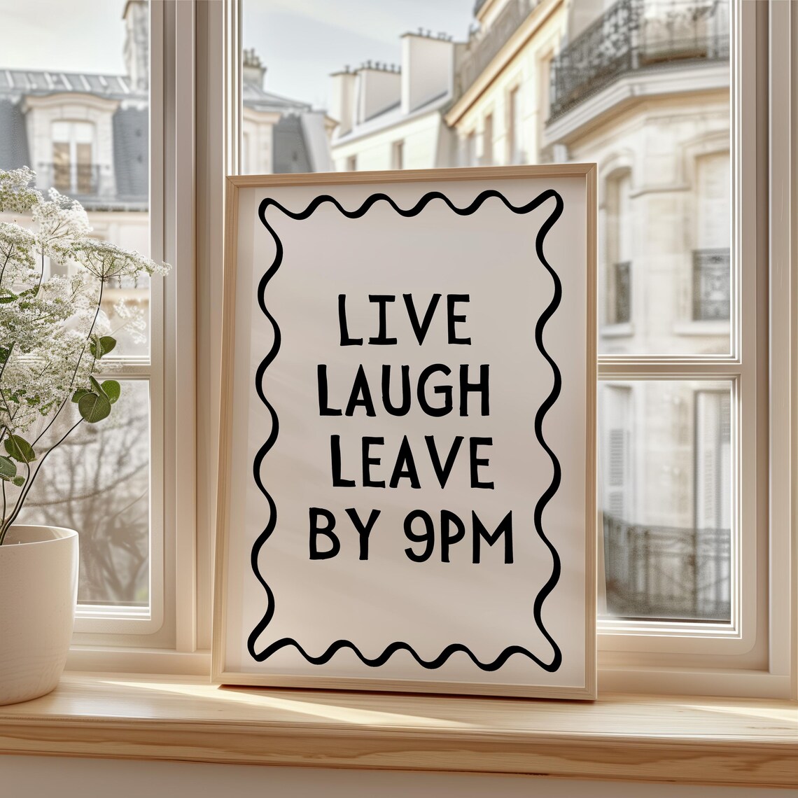 Live Laugh Leave By 9pm, Neutral Boho Wall Art Print - Image 2
