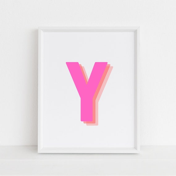 Retro 3d Letter Y Print Monogram Letter Print Pink And Orange Letter Initial Alphabet Print Baby Letter Art Wall Art