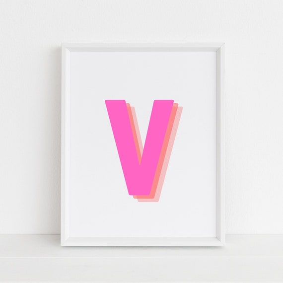 Retro 3D Letter V Monogram, Baby Letter Art