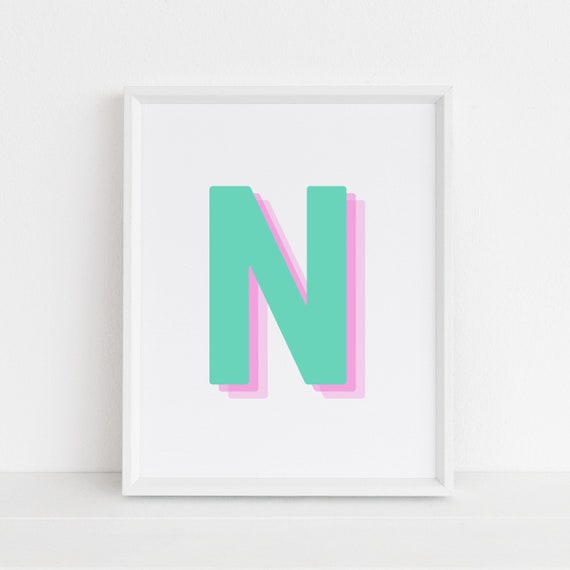 Retro 3D Letter N Monogram Alphabet Art