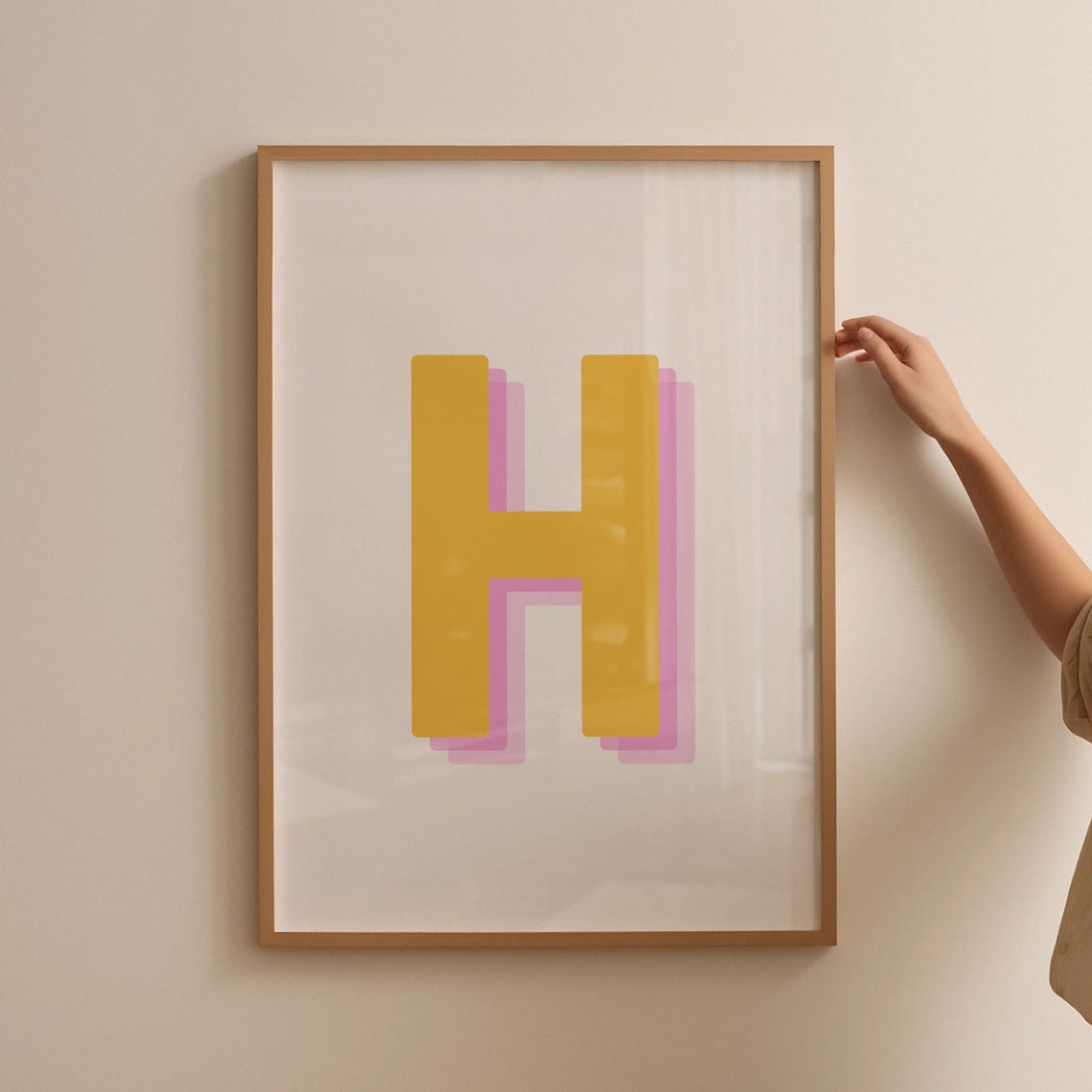 Retro 3d H Print Monogram Letter H Print Yellow Pink Letter Initial Alphabet H Poster Retro Wall Art Dorm Decor - Image 3