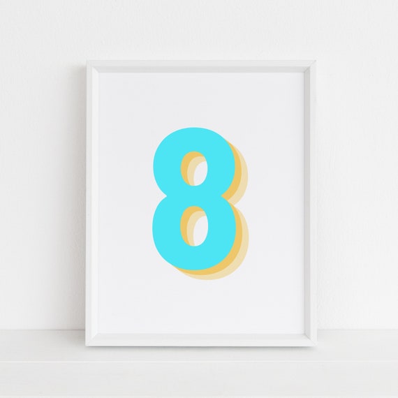 Number 8 Retro Neon Blue Poster