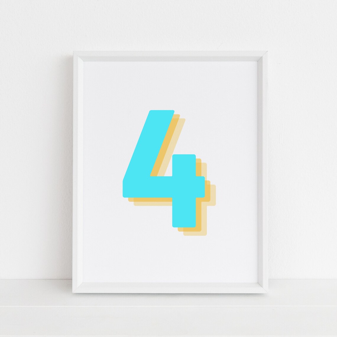 Number 4 Retro 3D Neon Blue Birthday Age Art Print