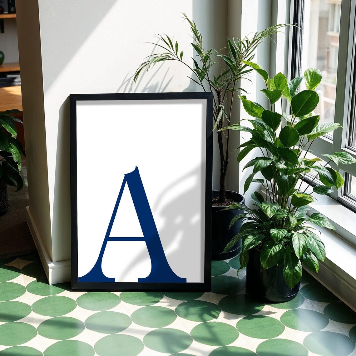 Letter A Navy Blue Monogram Initial Minimalist Typography Poster