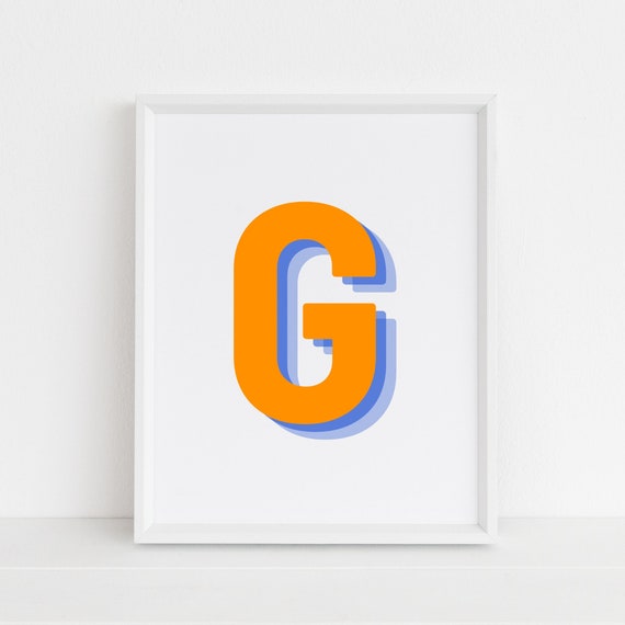Retro 3D Letter G, Monogram Alphabet Print