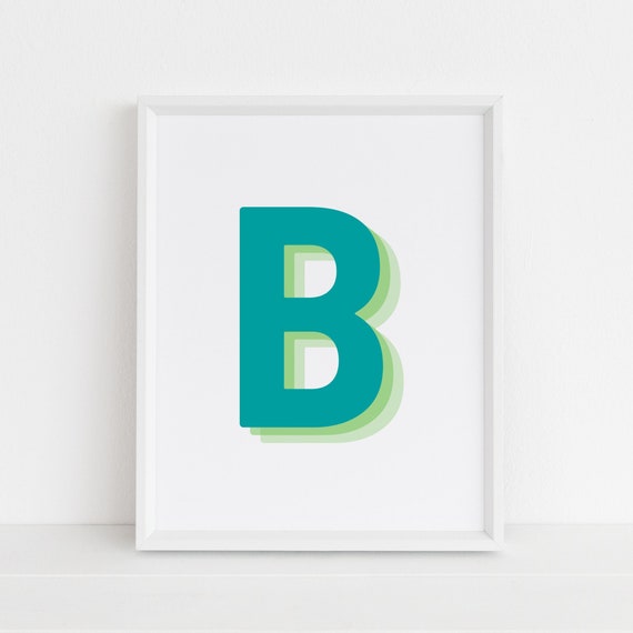 Retro 3d Letter B Print Monogram Letter Print Green And Lime Letter Initial Alphabet Print Baby Letter Art Wall Art