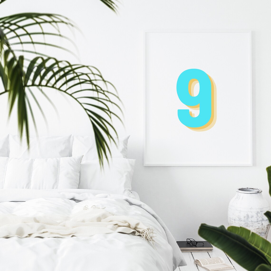 Retro Neon Blue Number 9, Monogram Number Nine - Image 4