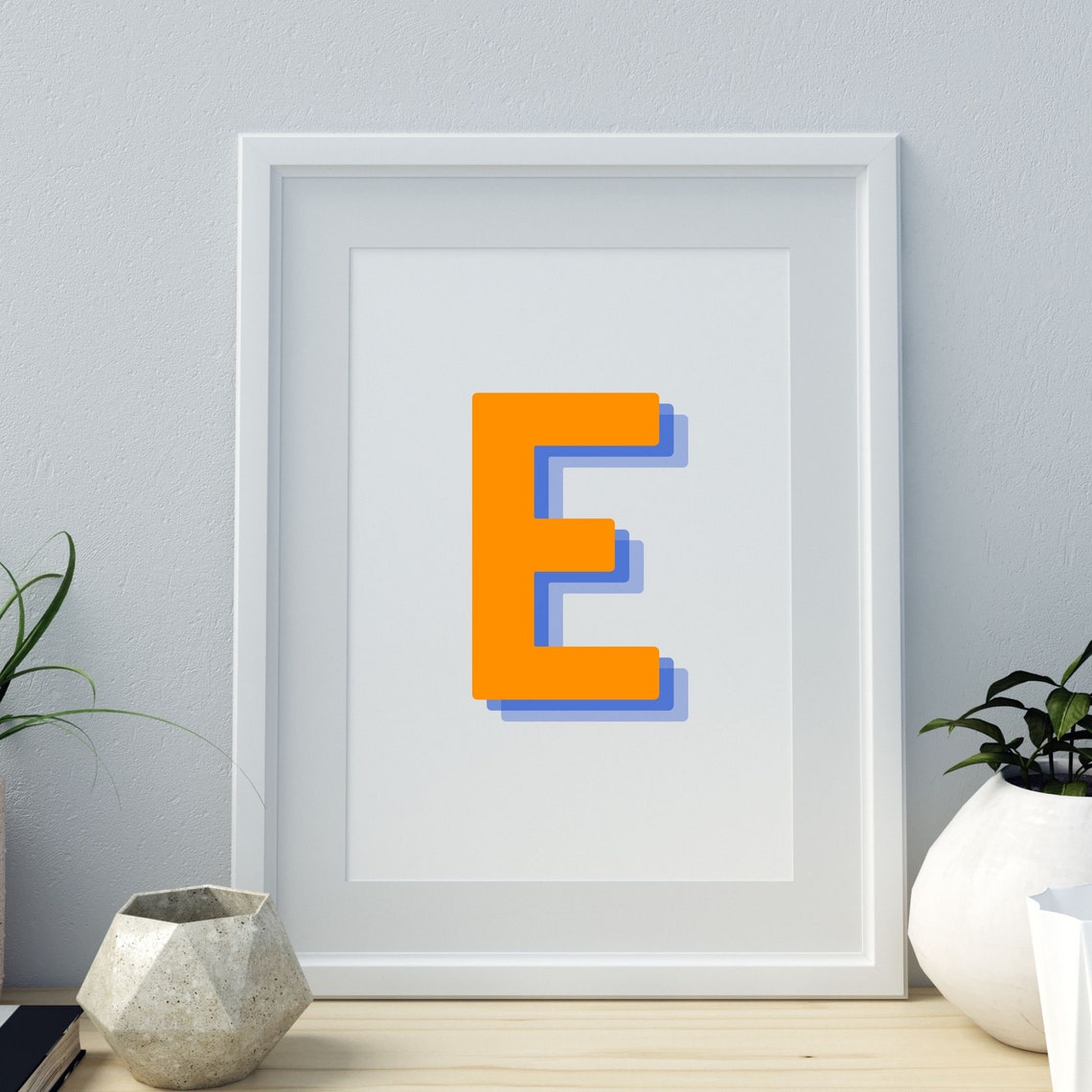 Retro 3D Letter E Monogram Art Print - Image 3