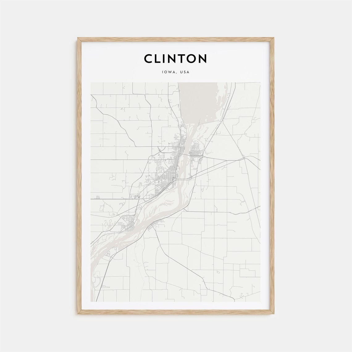 Clinton Iowa Mississippi River Map Minimalist City Travel Poster