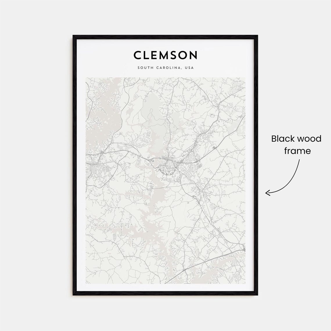 Clemson South Carolina USA Minimalist Black White City Map Poster - Image 3