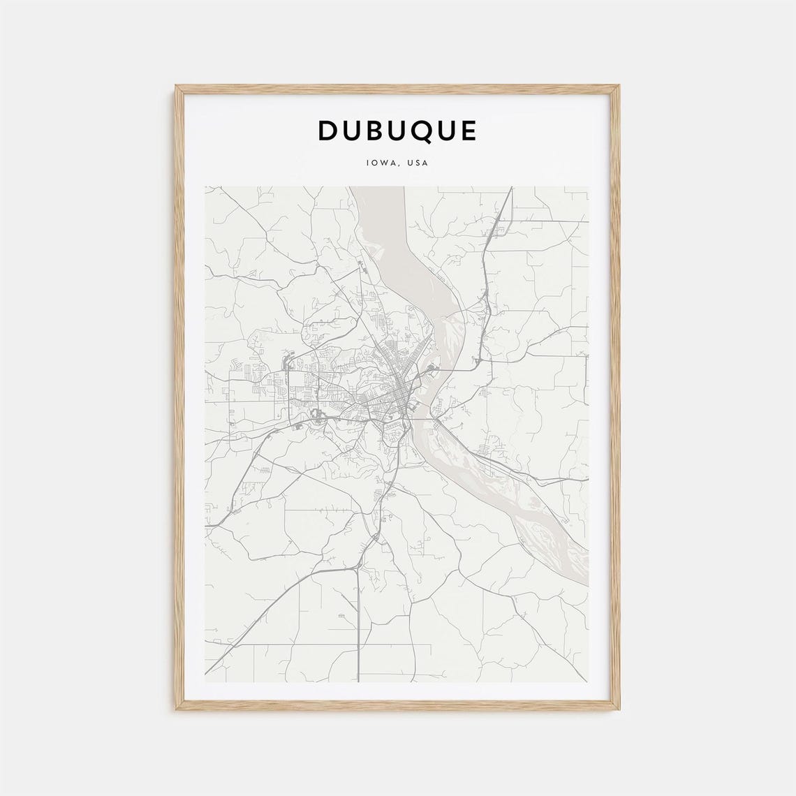 Dubuque Iowa USA Minimalist Black White City Map Home Decor Poster
