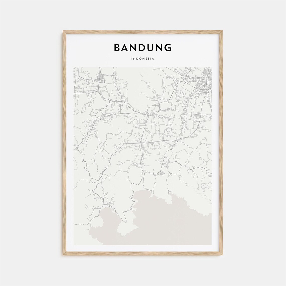 Bandung Indonesia Minimalist City Street Map Beige Travel Poster