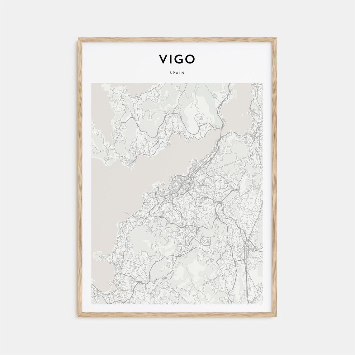 Vigo Spain Minimalist Monochrome City Street Map Travel Poster