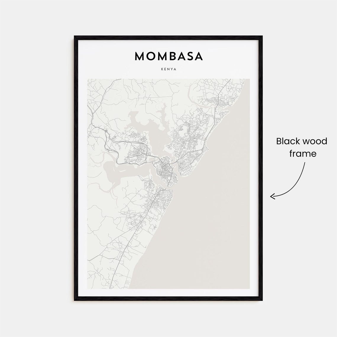 Mombasa Kenya Coastal City Street Map Poster with Bold Typography - Image 3