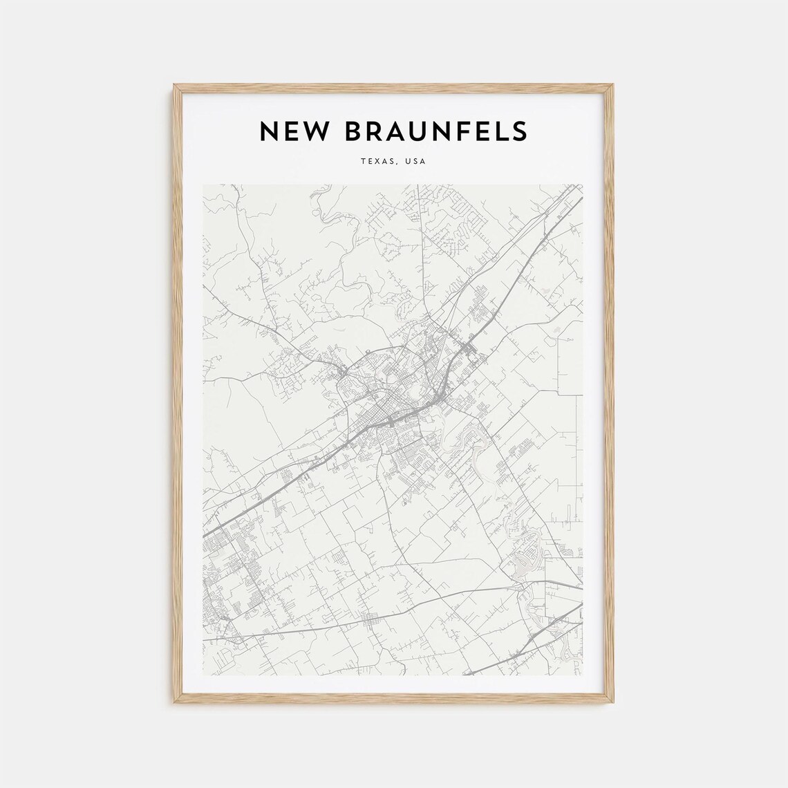 New Braunfels Texas Minimalist Street Map Hill Country City Poster