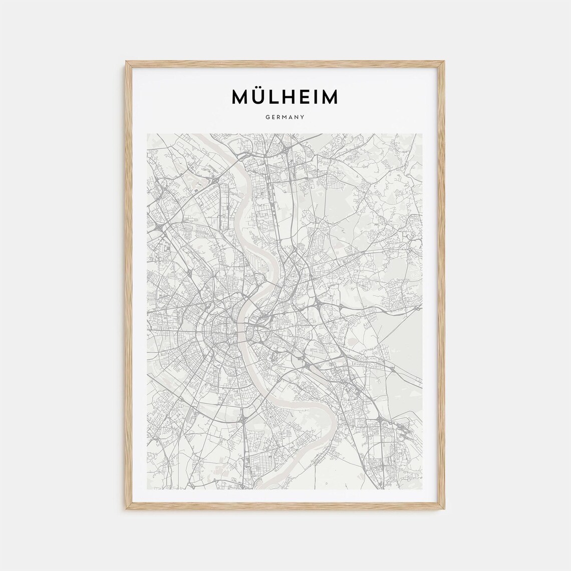 Mulheim Germany Riverbend City Minimalist Beige Street Map Poster