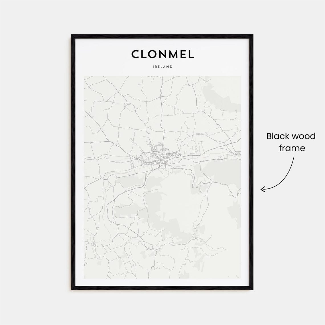 Clonmel Ireland Minimalist Black White City Map Home Decor Poster - Image 3