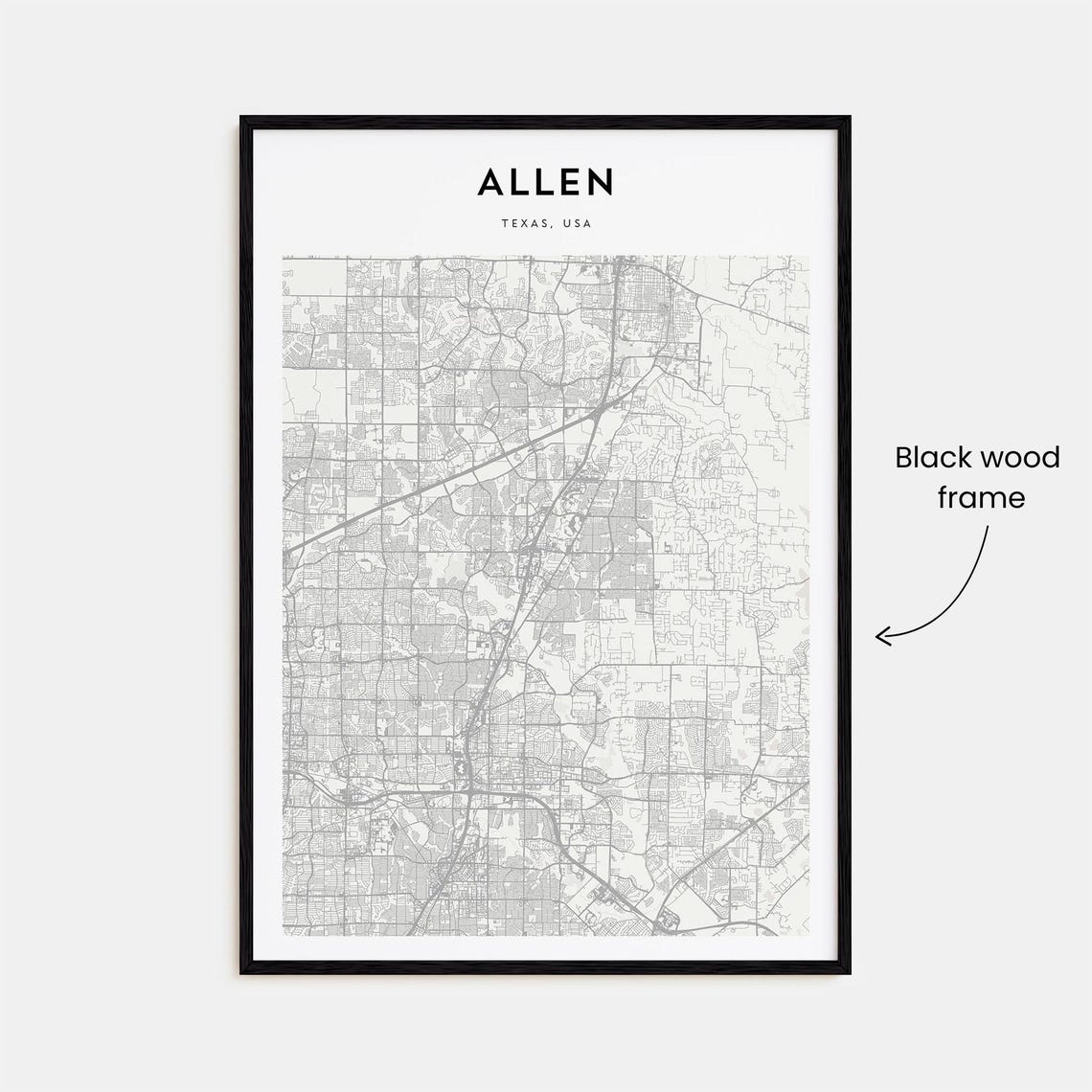 Allen Texas Fine Line City Street Map Modern Wall Decor Poster - Image 3