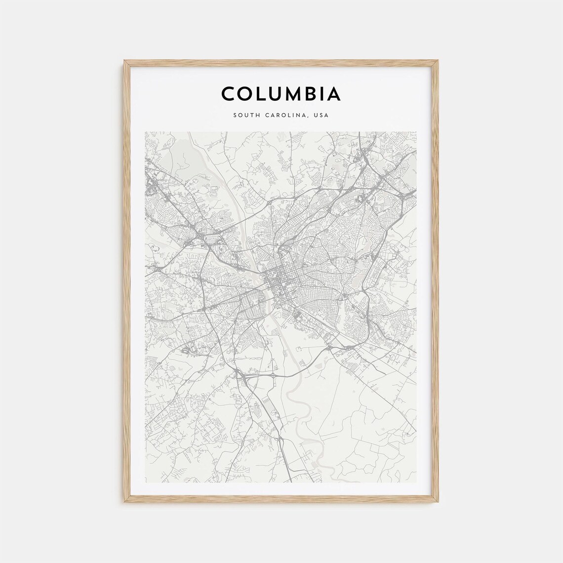 Columbia South Carolina Detailed Minimalist Street Map City Poster