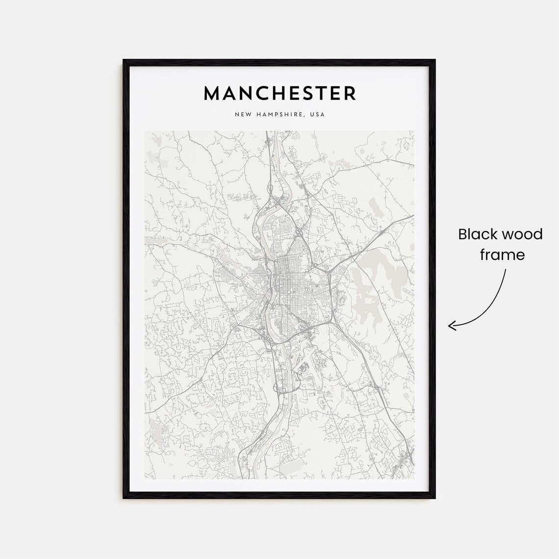 Manchester New Hampshire Minimalist City Street Map Art Poster - Image 3