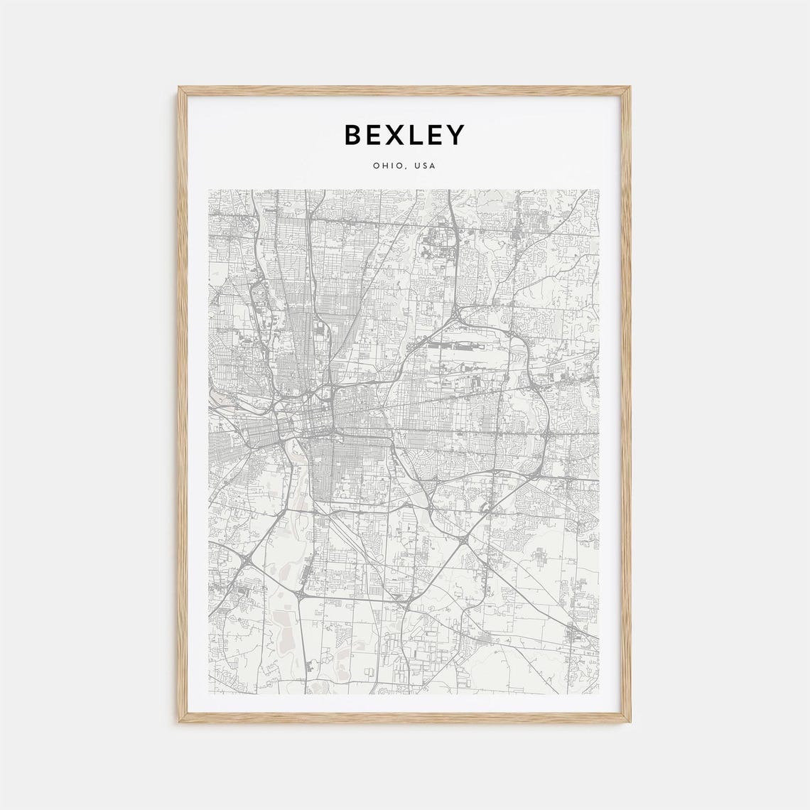 Bexley Ohio USA Minimal Street Map Black and White Town Poster
