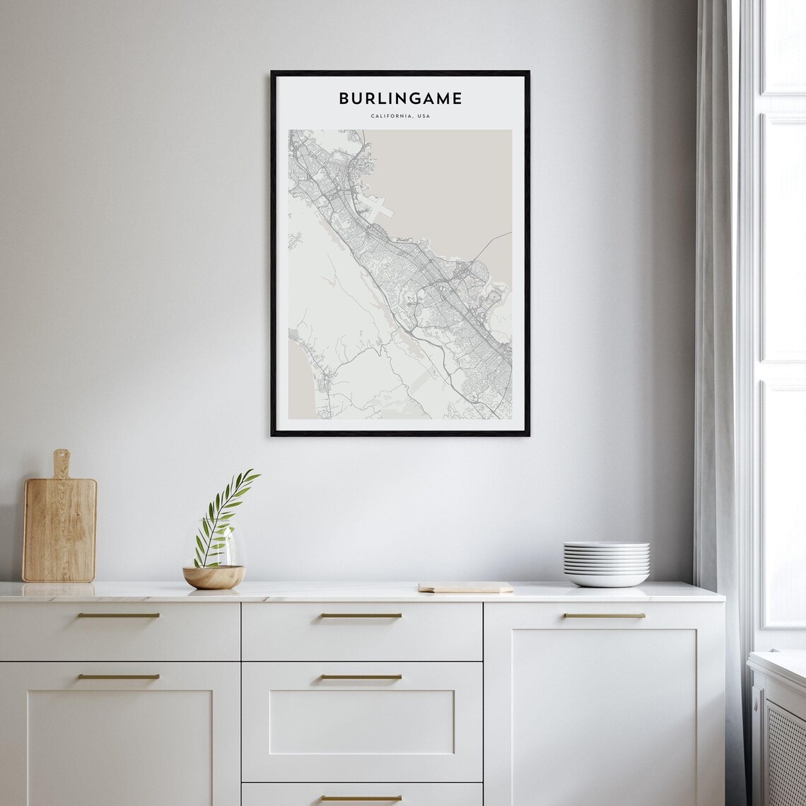 Burlingame California Street Map Minimalist City Home Poster - Image 2