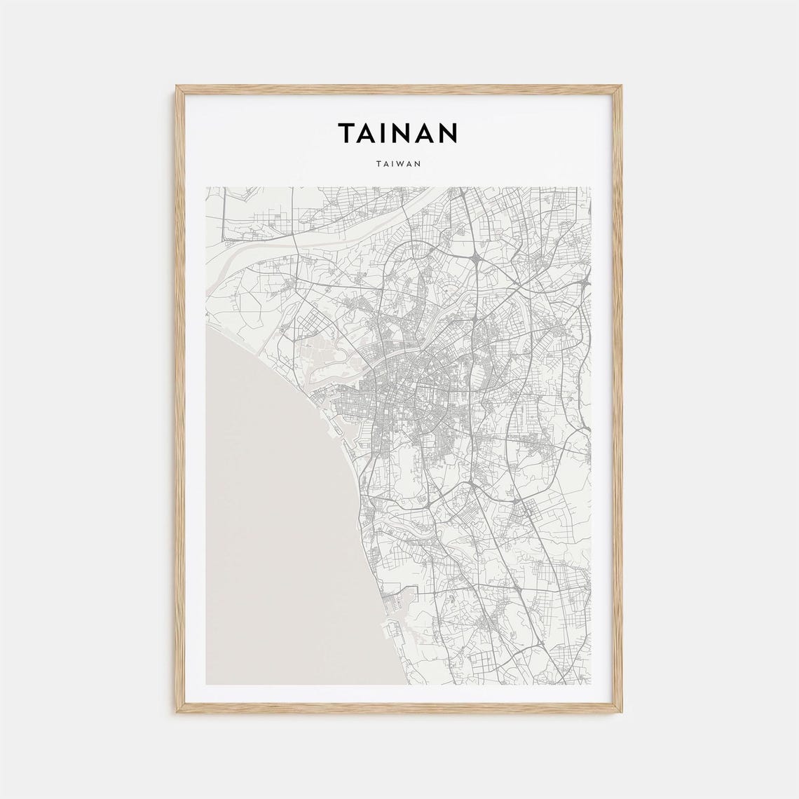 Tainan Taiwan Minimal Elegant Cream City Map Travel Decor Poster