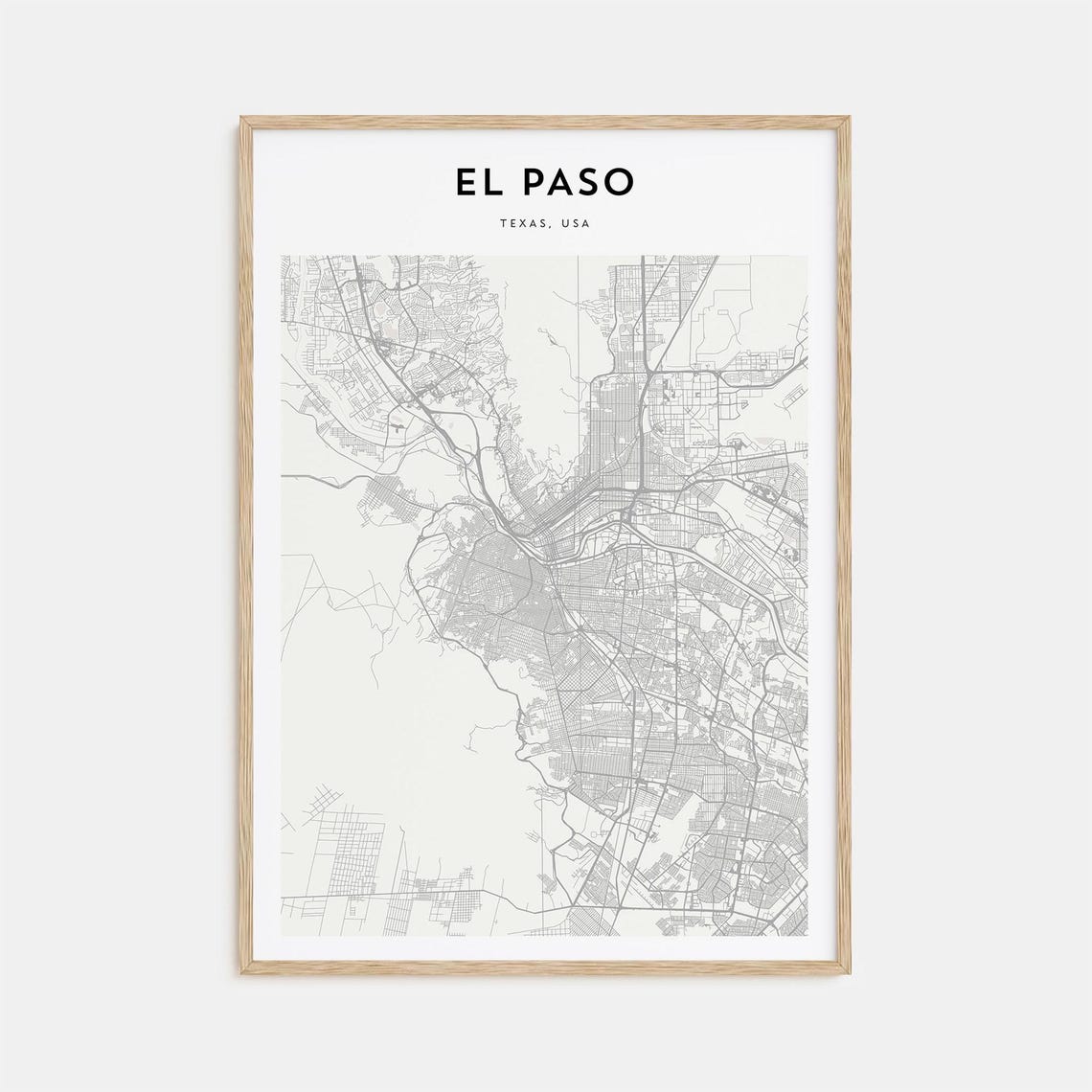 El Paso Texas Desert Minimalist Monochrome Street Map Art Poster