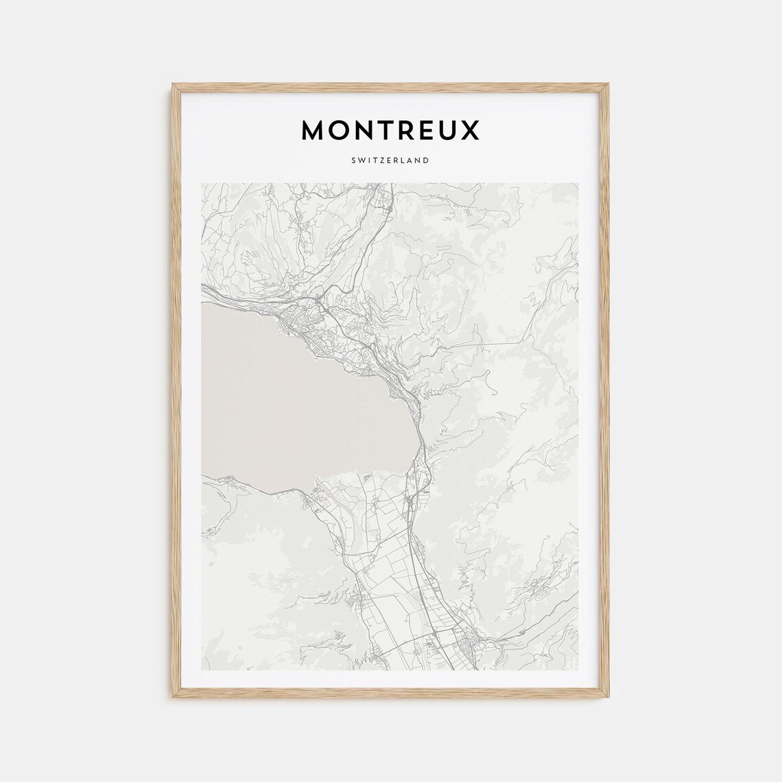 Montreux Switzerland Minimalist City Street Map Black White Art Poster