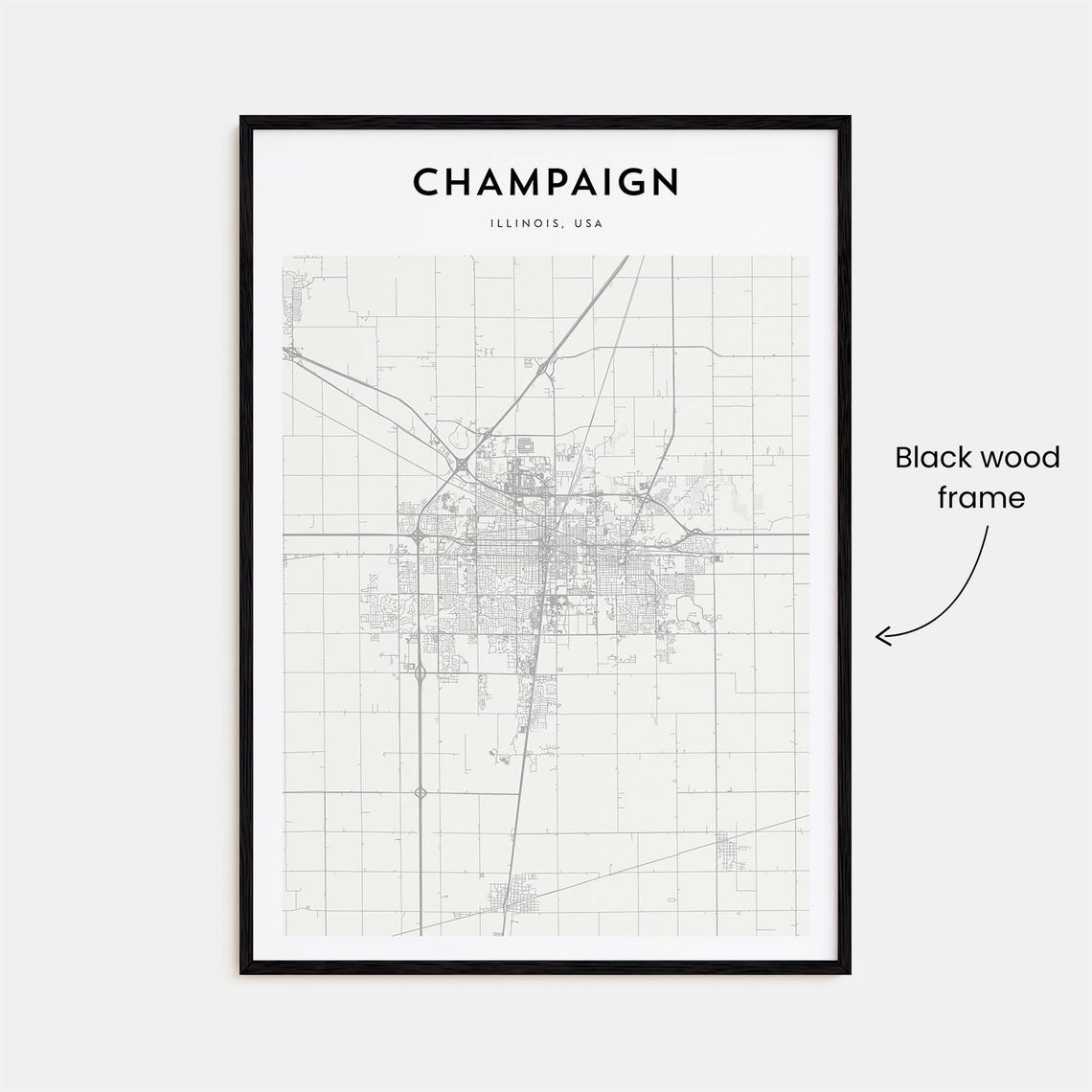 Champaign Illinois USA Minimalist Black White City Map Poster - Image 3