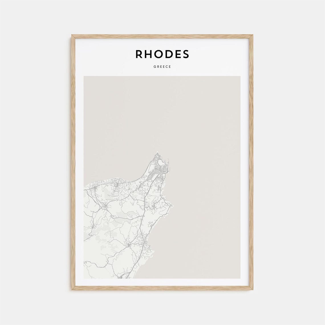 Rhodes Greece Island Minimalist Street Map Poster with Bold Typography