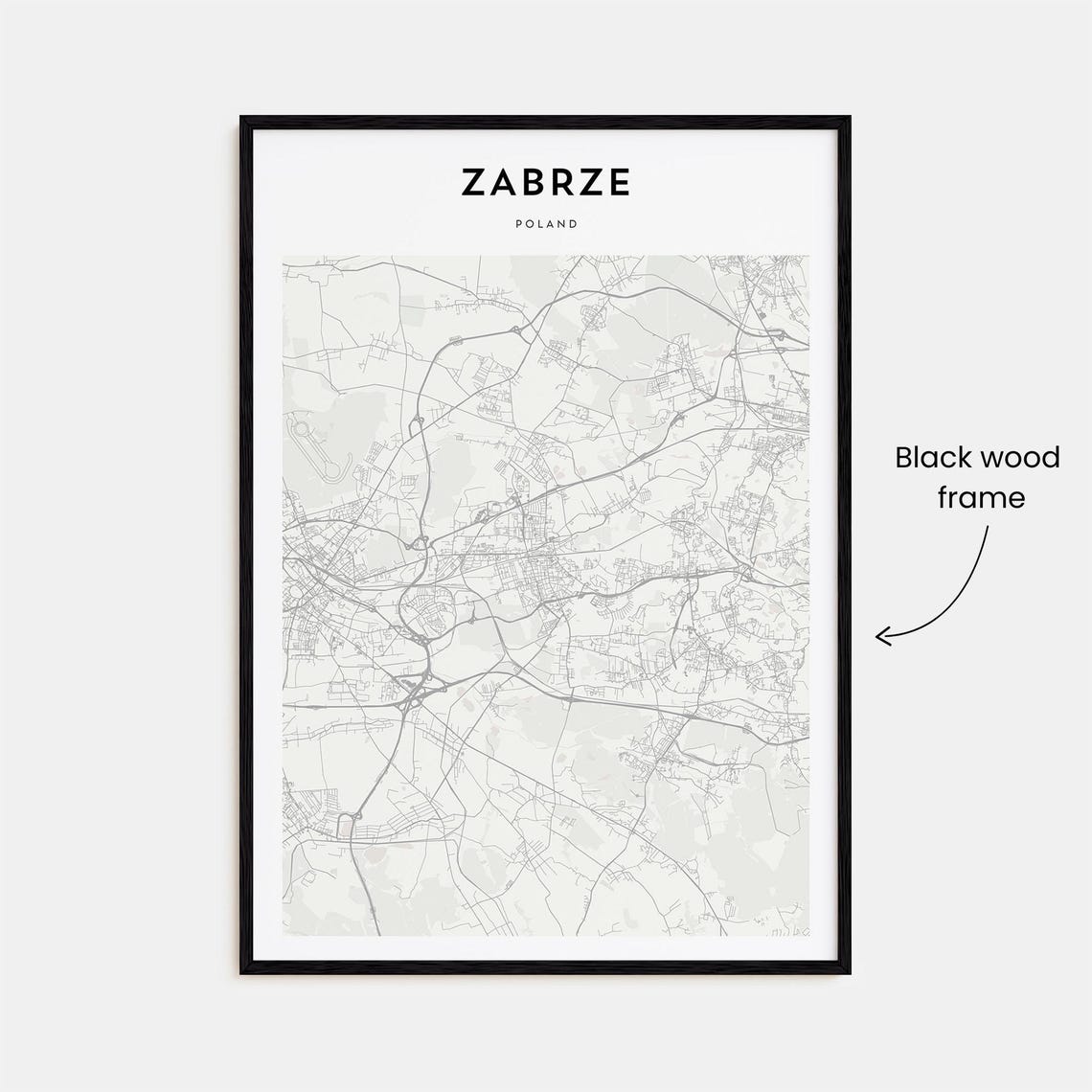 Zabrze Poland Personalized Minimalist Gray City Street Map Poster - Image 3