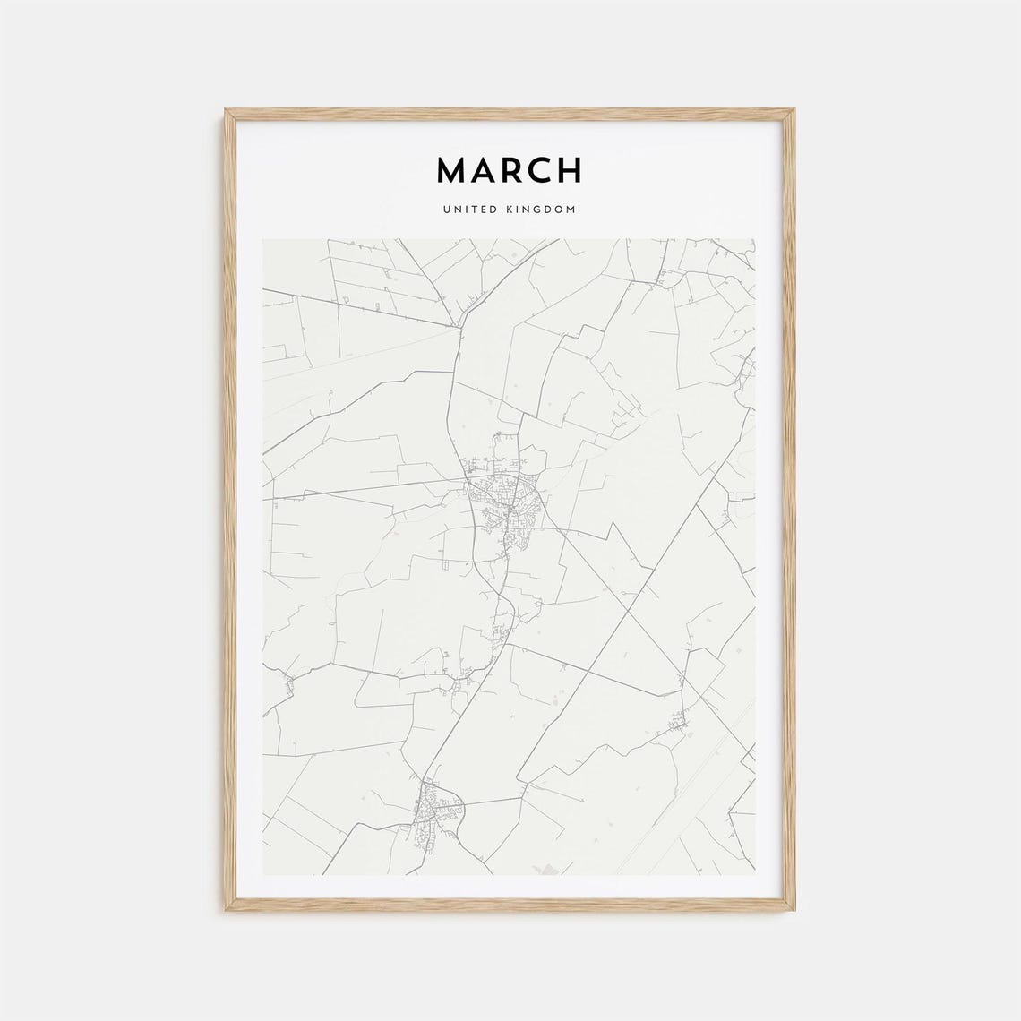 March United Kingdom Fenland Town Beige Minimalist Map Art Poster