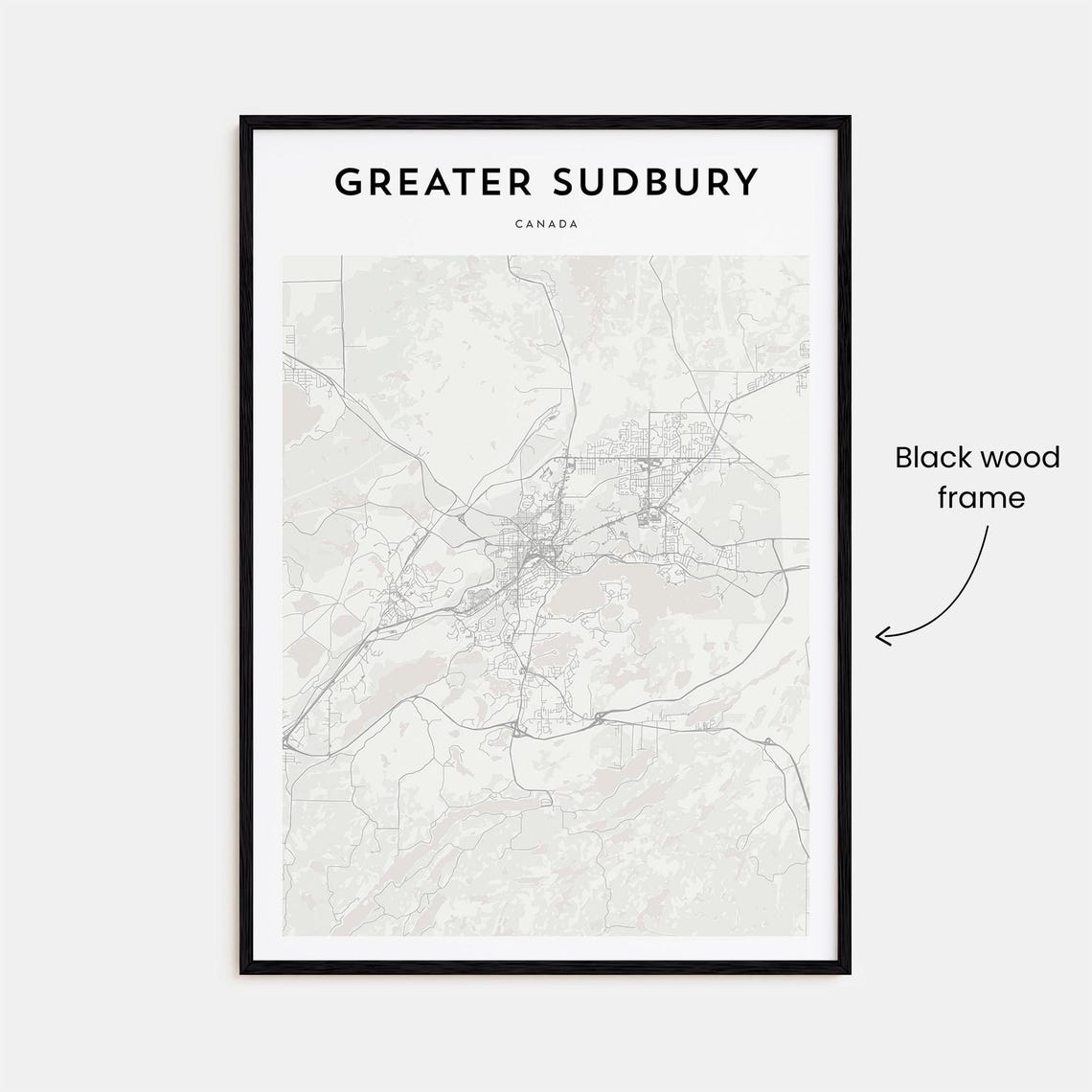 Greater Sudbury Canada Minimalist Street Map Monochrome Art Poster - Image 3