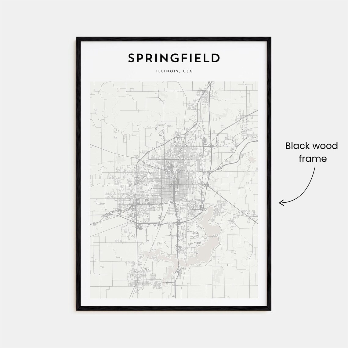 Springfield Illinois, USA Minimalist Black White City Street Map Print - Image 3
