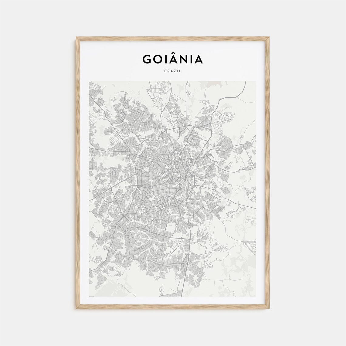 Goiania Brazil Modern Minimalist Monochrome Street Map Art Poster