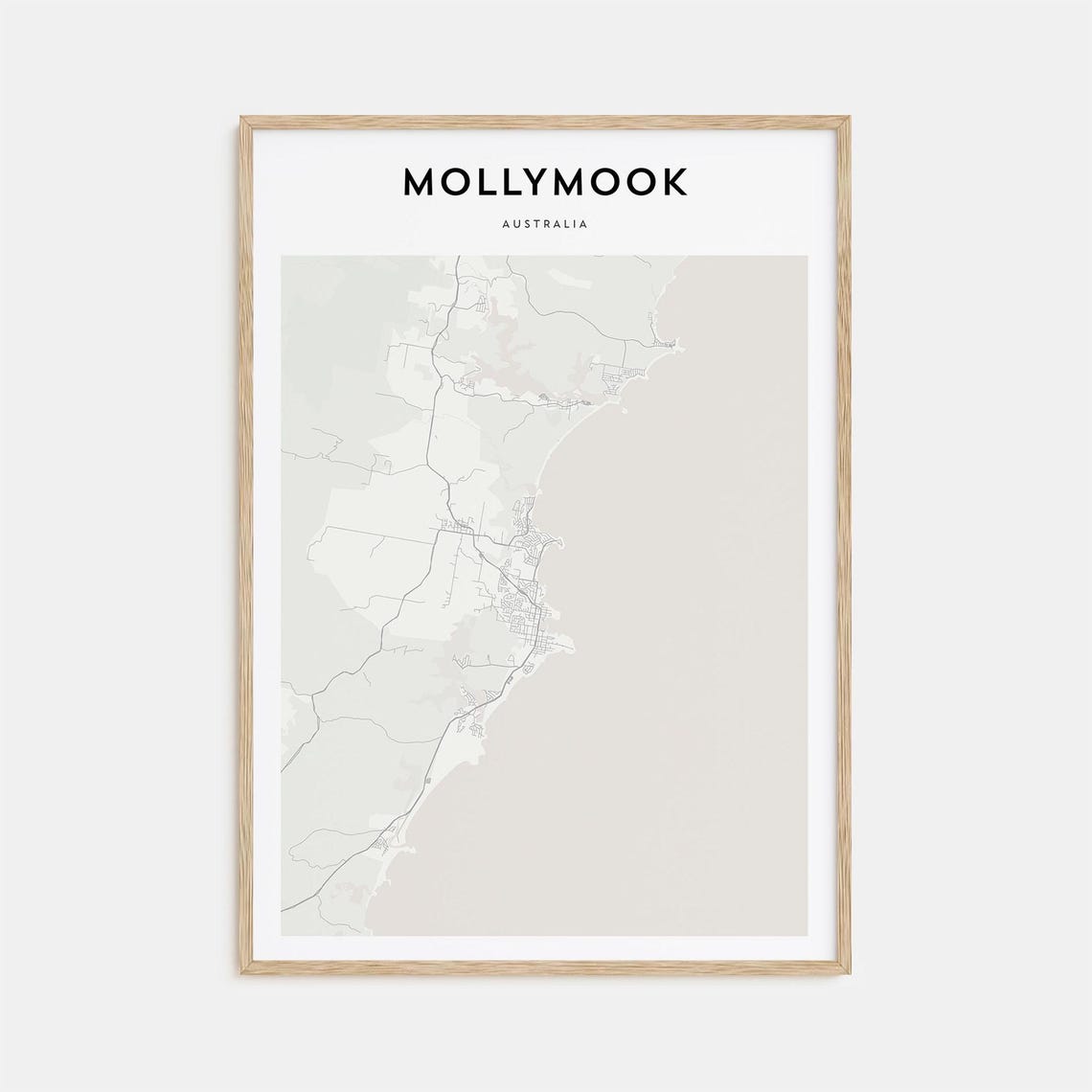 Mollymook Australia Minimalist Light Gray Coastal Town Map Poster