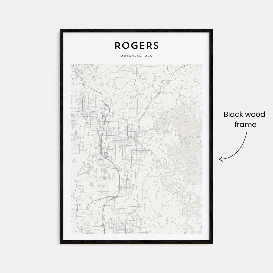 Rogers Arkansas USA Minimal City Street Map Black White Art Poster - Image 3